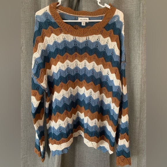 Allison New York Sweaters - Allison New York Chevron Crochet Sweater Women’s Large Wide Sleeve Retro Vibes
